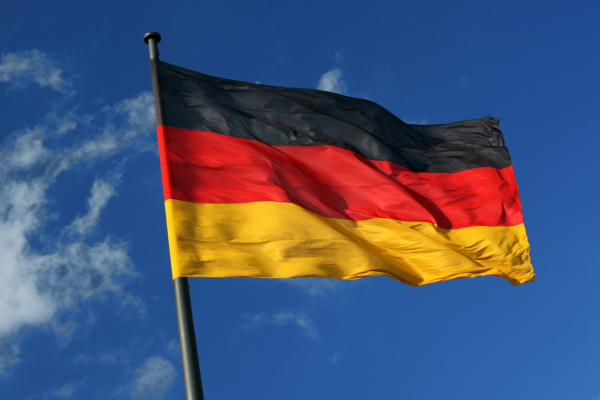 German flag flying on flag pole