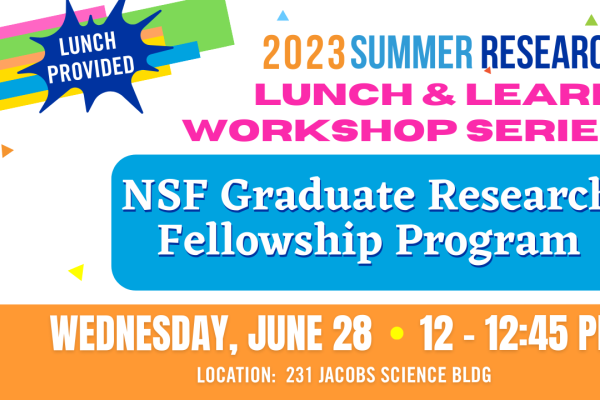 Graphic with information on NSF Graduate Research Fellowship Program Information Session