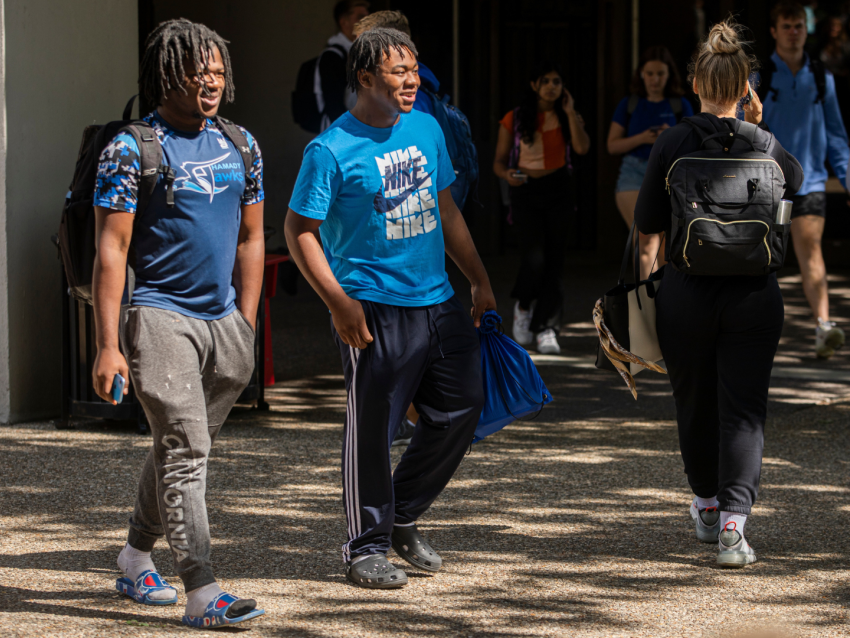 students walking on campus