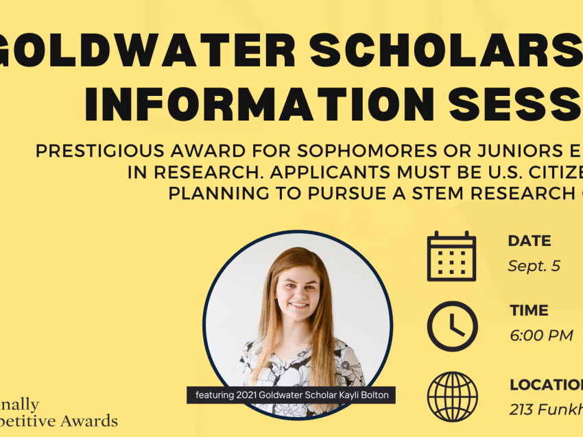 Goldwater Scholarship information session details with headshot of Kayli Bolton
