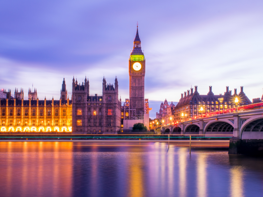London skyline at night with Big Ben