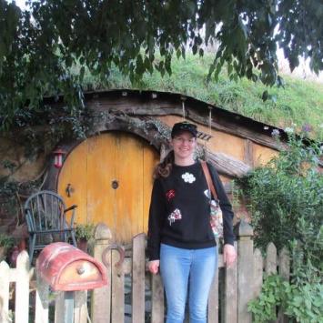 Emily Dautenhahn in front of building